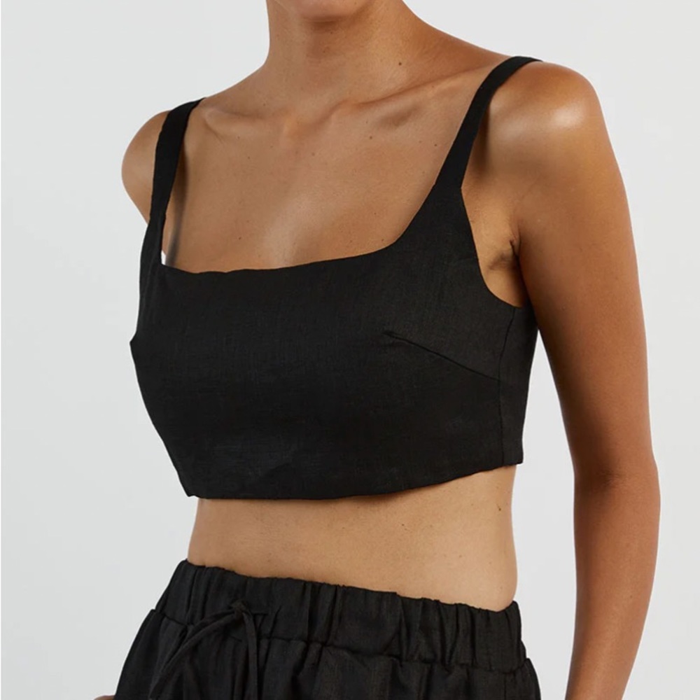 DISSH Penny Black Linen Crop Top NWT